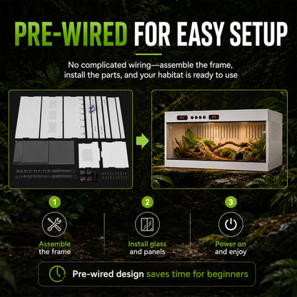 Stackable PVC Reptile Terrarium, Tempered Glass Bearded Dragon Tank – Heavy Duty Enclosure Habitat for Amphibians Reptilians Arachnids