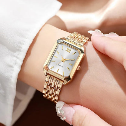 5PCS Womens Elegant Rectangle Rhinestone Quartz Watch Jewelry Set Fashion Women Watches Reloj Mujer Girl Clock Gift（Without Box）