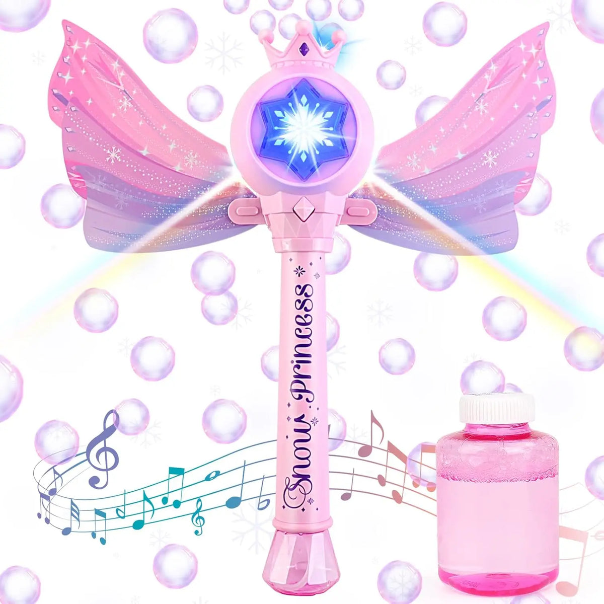 Children's Bubble Machine, Glowing Princess Bubble Stick, with Music and Detachable Wings, Outdoor Indoor Garden Party Toy