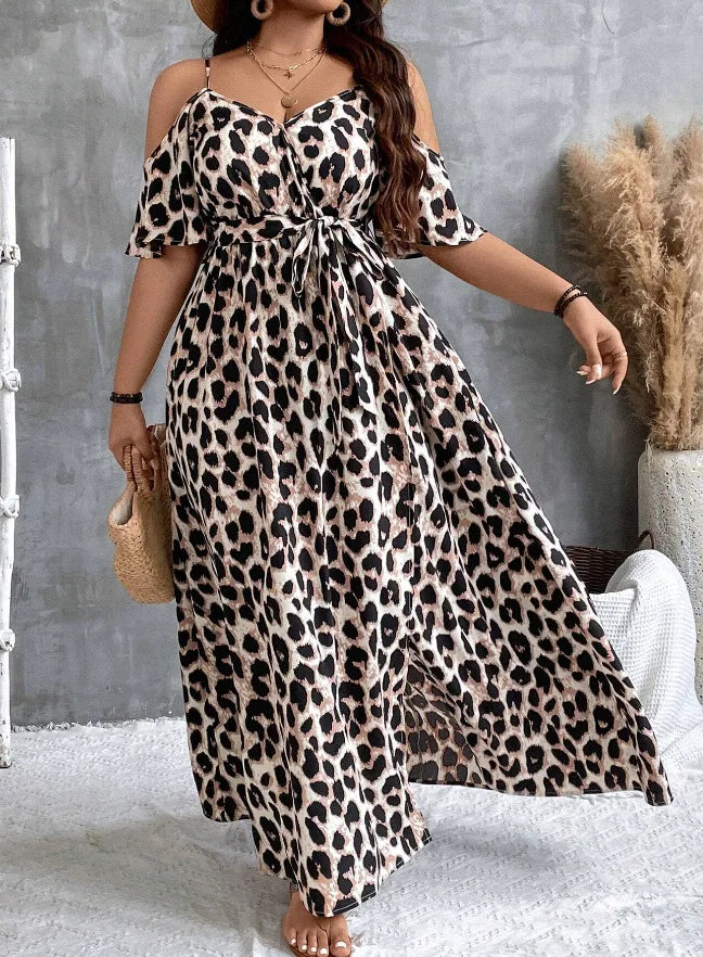 Plus Size Large Size Fashion Floral Print Women's Strap Dress Comfortable Casual Long Skirt Polyester Fabric Commute Style Th...