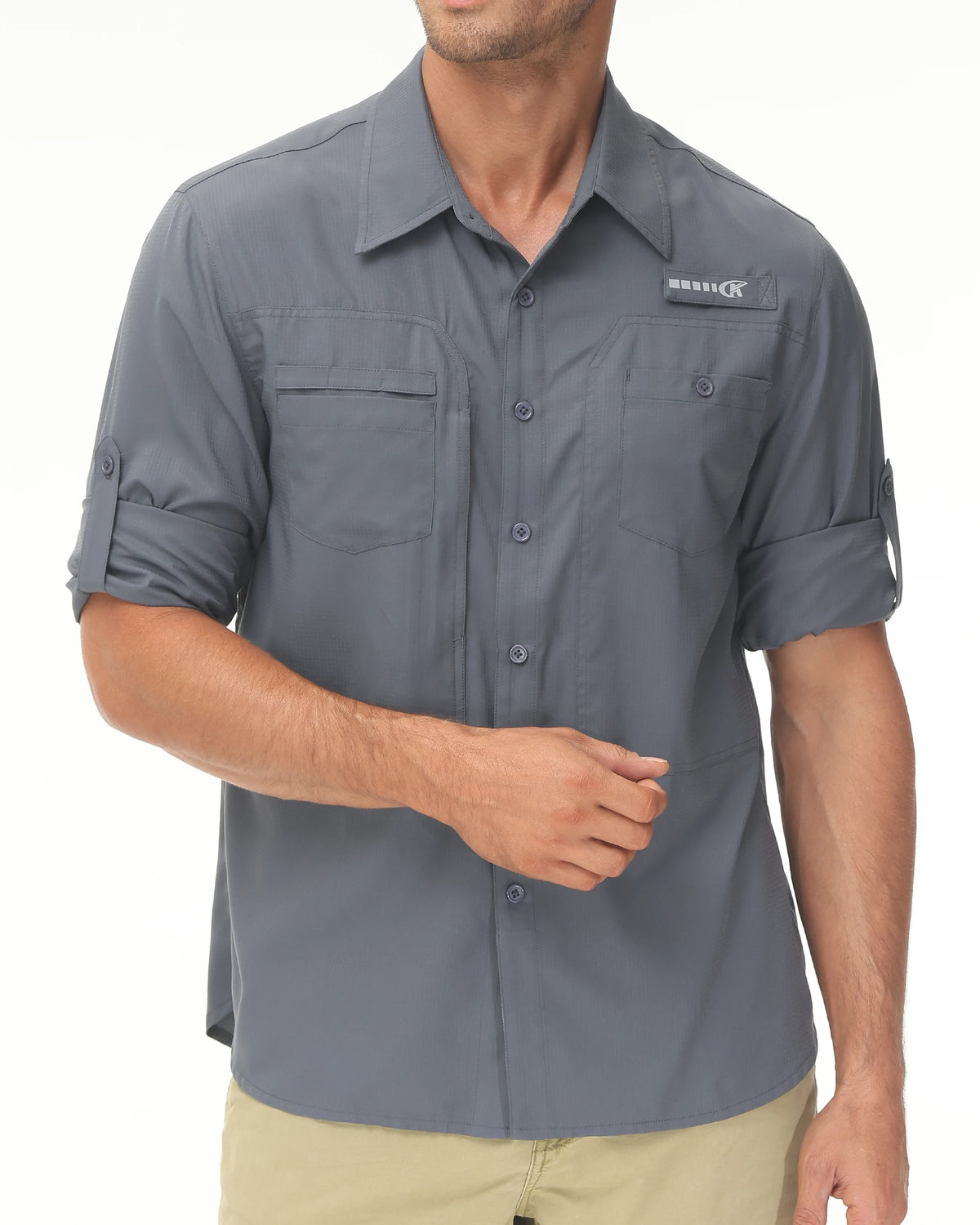 Men's UPF 50+ Long Sleeve Fishing Shirts Sun Protection Breathable Hiking Work Shirt Casual Button Down Shirt with Zipper Pocket