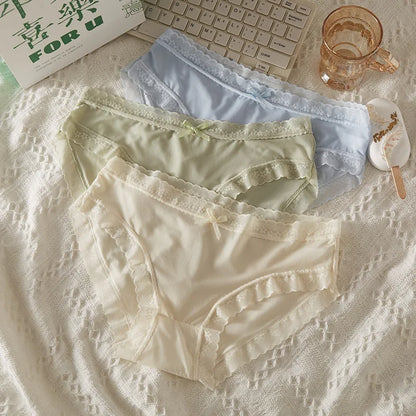 4 PCS/PACK Solid Color Women's Panties Mid-Waist Breathable Comfort Sexy Antibacterial Lace Innerwear