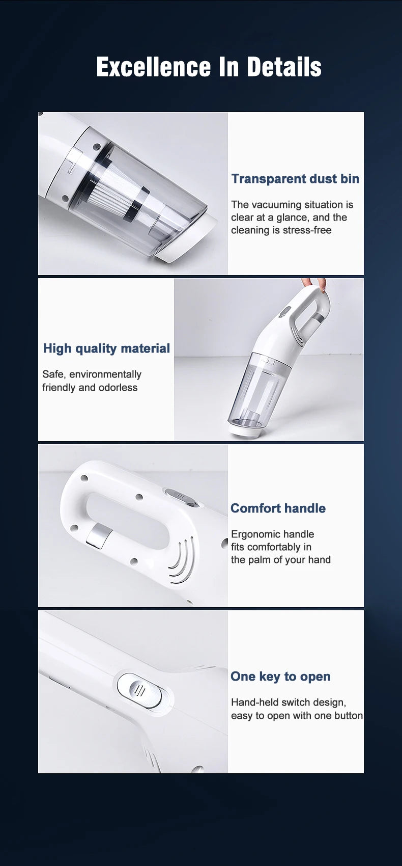 USB Charging Vacuum Cleaner Mini Portable Wireless Hand Held Cleaner Powerful Cleaning Machine Car Home Appliance For Dust Pet Hair