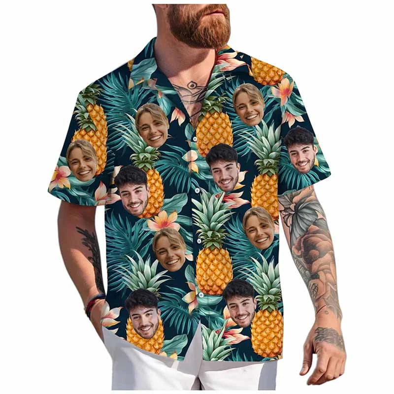 Custom Face Hawaiian Shirt Unisex Funny Personalized 3D Printed Button Shirts 2025 Beach Short Sleeves Lapel Shirts DIY Blouses