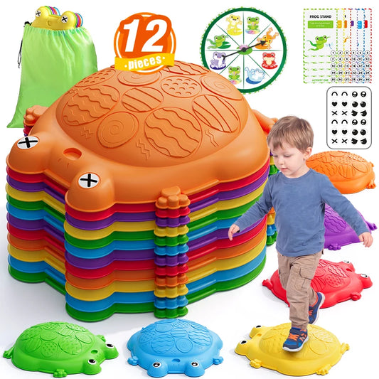 12pcs Kids Balance Stepping Stones Set, Multicolor Plastic Balance Blocks, for Coordination, Gross Motor Skills Development, with Indoor/Outdoor Fitness Obstacle Course for Children Ages 3-12 Birthday Halloween Christmas Gift