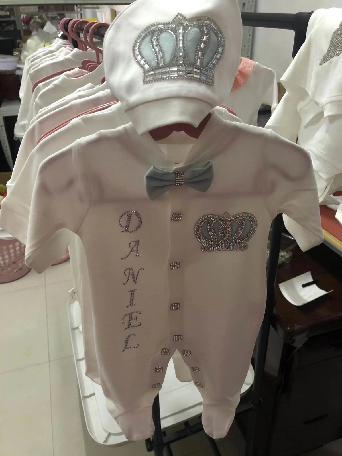 Dollbling Royal Blue Velvet Baby Romper Outfits Set Welcome Home Nursery Infant Nest Luxury Crown Receiving Blanket