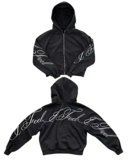 Y2K harajuku Gothic Letter Print Retro Fashion Men And Women Hoodie Hip-Hop Punk Style Black Oversized Zipper Sweatshirts