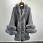 2024 Women 2 Circle Wraps Long Faux Rabbit Fur Cape Poncho Winter Loose Thick Warm Shawl Outerwear Knitted Cloak Overcoat