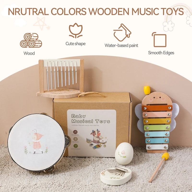 Montessori Music Instruments Baby 0 12 Months Toys Drum Xylophone Kids Early Educational Wooden Instruments Baby Toys Musical