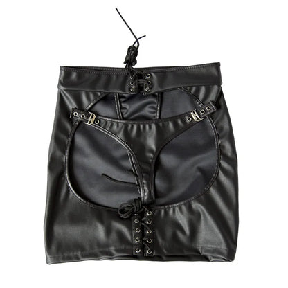 Female Ass Porn Mini Skirt BDSM Bondage Lingerie Spanking Whip PU Leather G-String Panties Dress Erotic Sexy Costume Women