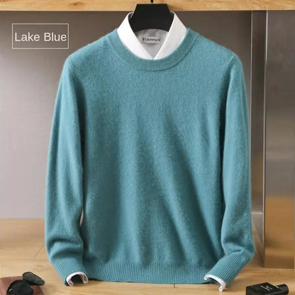 Men's 100% Pure Mink Cashmere Sweater O-Neck Pullovers Knit Large Size Mink Sweater Winter New Long Sleeve High-End Jumpers Tops