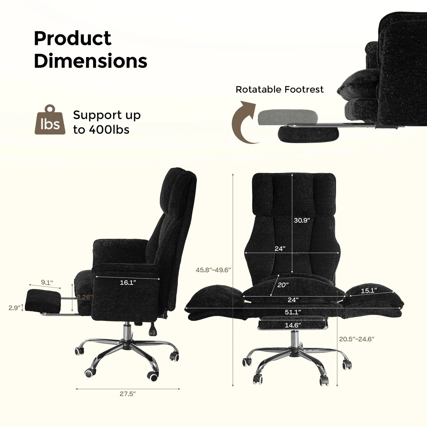 Pet Friendly Ergonomic Office Chair with Armrests, Cat Side Seat 360° Swivel Reclining Desk Chair for Cat Owners Furry Companion Work Chair with Footrest