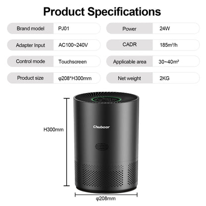 Chuboor Air Purifiers for Home H13 True HEPA for Bedroom Room Kitchen Washroom for Smoke and Dust Pollen Odors PM2.5 Detection 185m³/h CADR Supports Tuya App for 30-40 Square Meters of Clean Purifier Effectively Improve Air