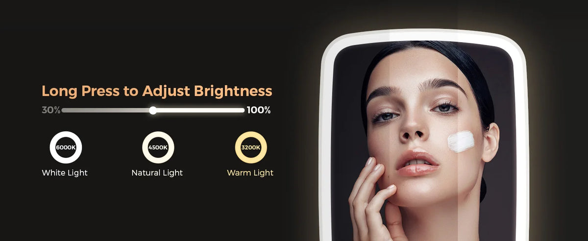 LED Makeup Mirror with Stand Desktop Folding Compact Square Travel Cosmetic Portable Lighted Vanity Mirror Touch Screen Tabletop