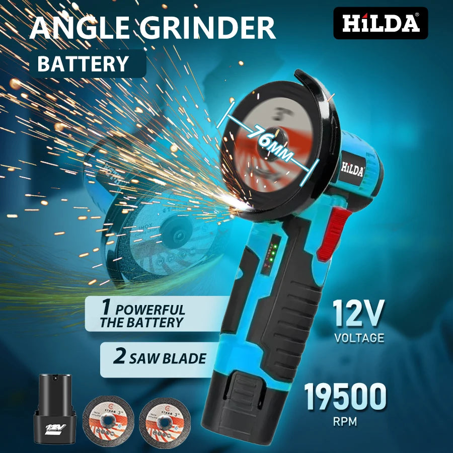 HILDA 12V/3 Inch Lithium Electric Angle Grinder Mini Small Household Handheld Cutting Machine Polishing Machine
