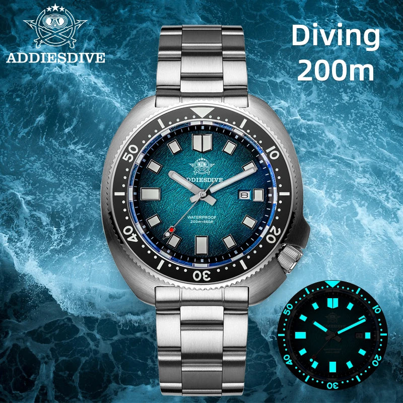 ADDIESDIVE Men Watch Sapphire Glass AR Coated Quartz Watches Luminous 200m Waterproof Turtle Diver Watch Reloj Hombre AD2511
