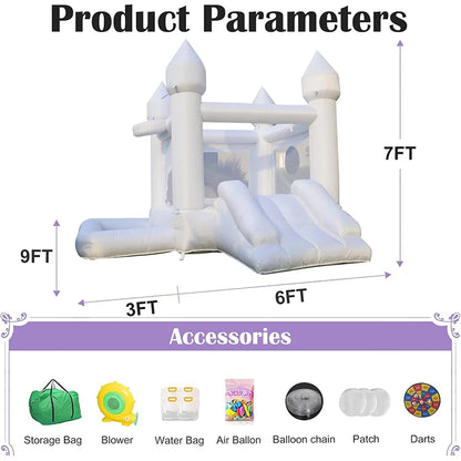 Inflatable Bounce House White Jumping Castle With Ball Pool Slide Children Birthday Party Decoration Gift Wedding Bouncy Castle