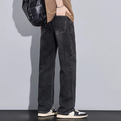 New Arrival American Vintage Wide Leg Elastic Denim Pants for Men Loose Straight Fit Flowy Versatile Casual Pants