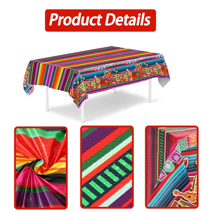 Mexican Stripes Plastic Tablecloth Holiday Party Decor Day of The Dead Waterproof Rectangle Tablecloth Mexican Fiesta Decoration