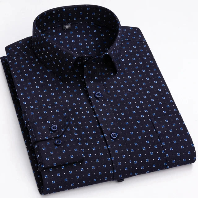 Men's Long Sleeve Shirt High-quality Fashion Casual Print Plaid Stripe Single Pocket Fit Business Formal Office Four Season Top