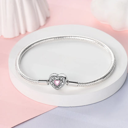 New Charm Bracelet 925 Silver Heart Shape Holy Mother Snake Chain Clasp Bracelet Fit Original Bead DIY Fashion Jewelry