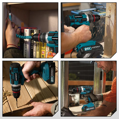 YOFIDRA 3 IN 1 25+3 Torque Electric Impact Drill  Handheld Cordless Impact Drill Woodworking Power Tool For Makita Battery Pin