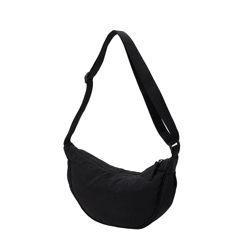 Nylon fabric zipper crossbody bag for men and women, crescent-shaped dumpling bag under the armpits, large capacity