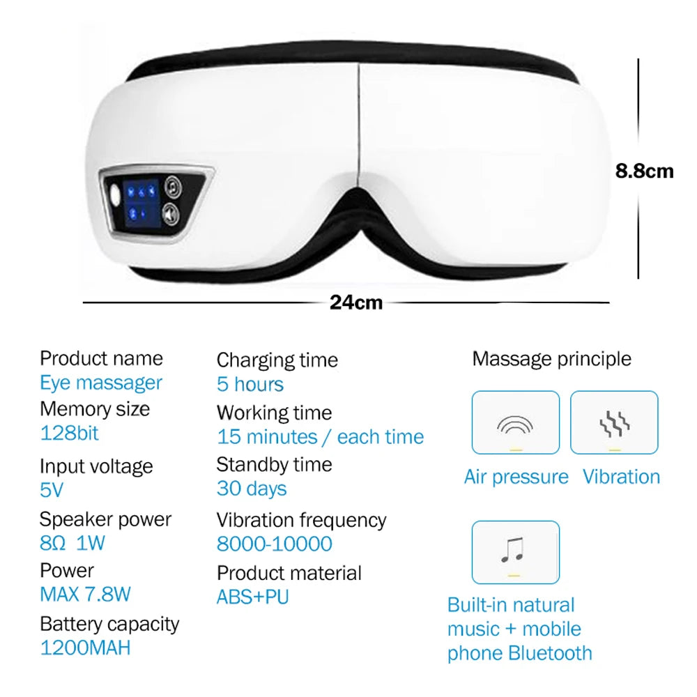 Smart Portable Vibration Eye Massager Airbag Compress Eye Care Tool Bluetooth Music Eye Massage Eye Relax Fatigue Sleepping Mask