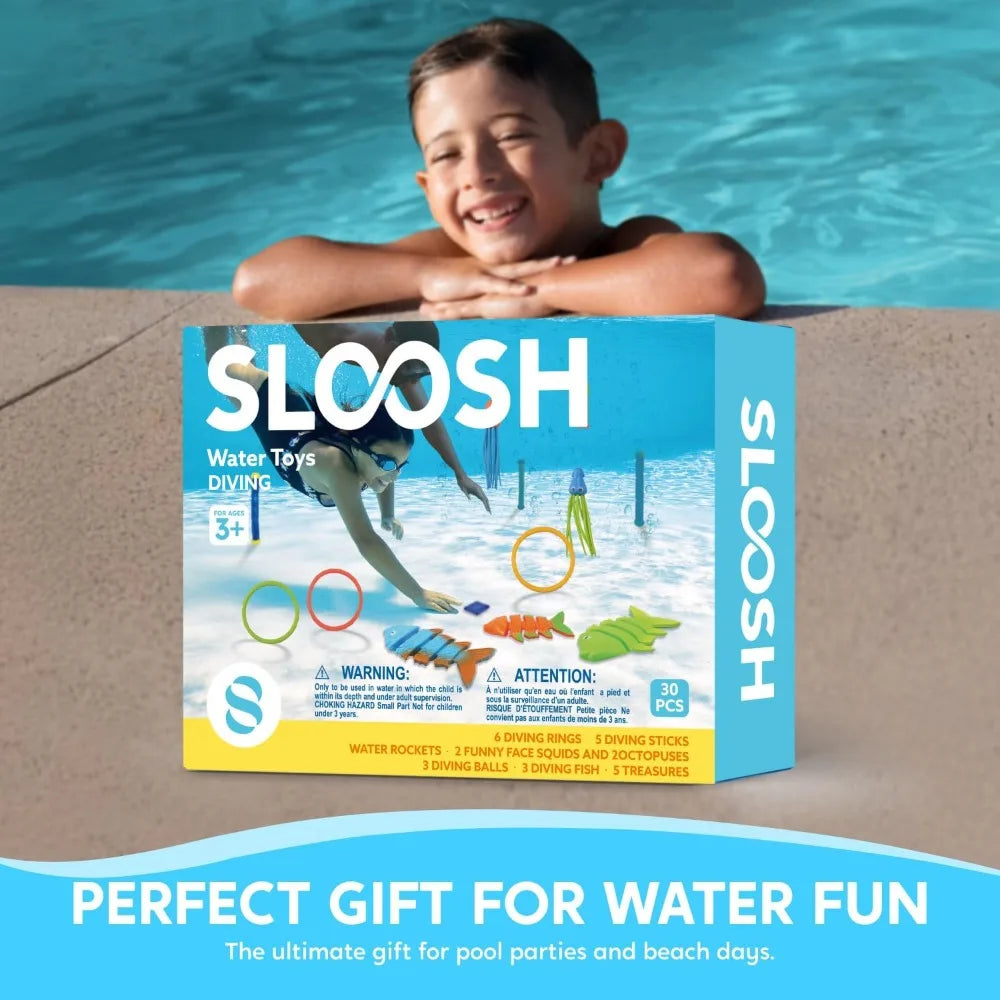 Sloosh 30 Pcs Diving Pool Toys Sinkers for kids with Storage Bag Includes 5 Diving Sticks 6 Diving Rings