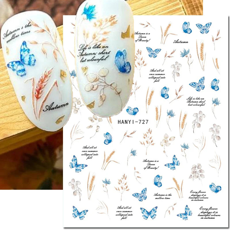 3d Nail Art Decals Elegant White RoyalBlue Roses Flowers Adhesive Sliders Nail Stickers Decoration For Nail Manicure
