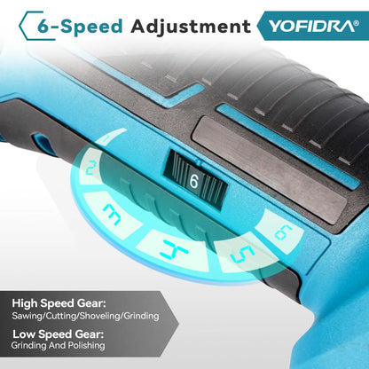 YOFIDRA 6 Gears Electric Saw Oscillating Multi Function Tool Cordless Trimmer Shovel Woodworking Cutting Machine For Makita 18-21V Battery Pin
