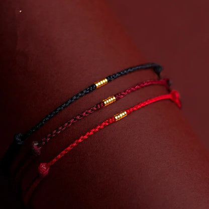 Hand Braided Red Rope Bracelet Copper Lucky Bead Hand Rope Couple Bracelet Simple Buckle Ethnic Original Female Accessory