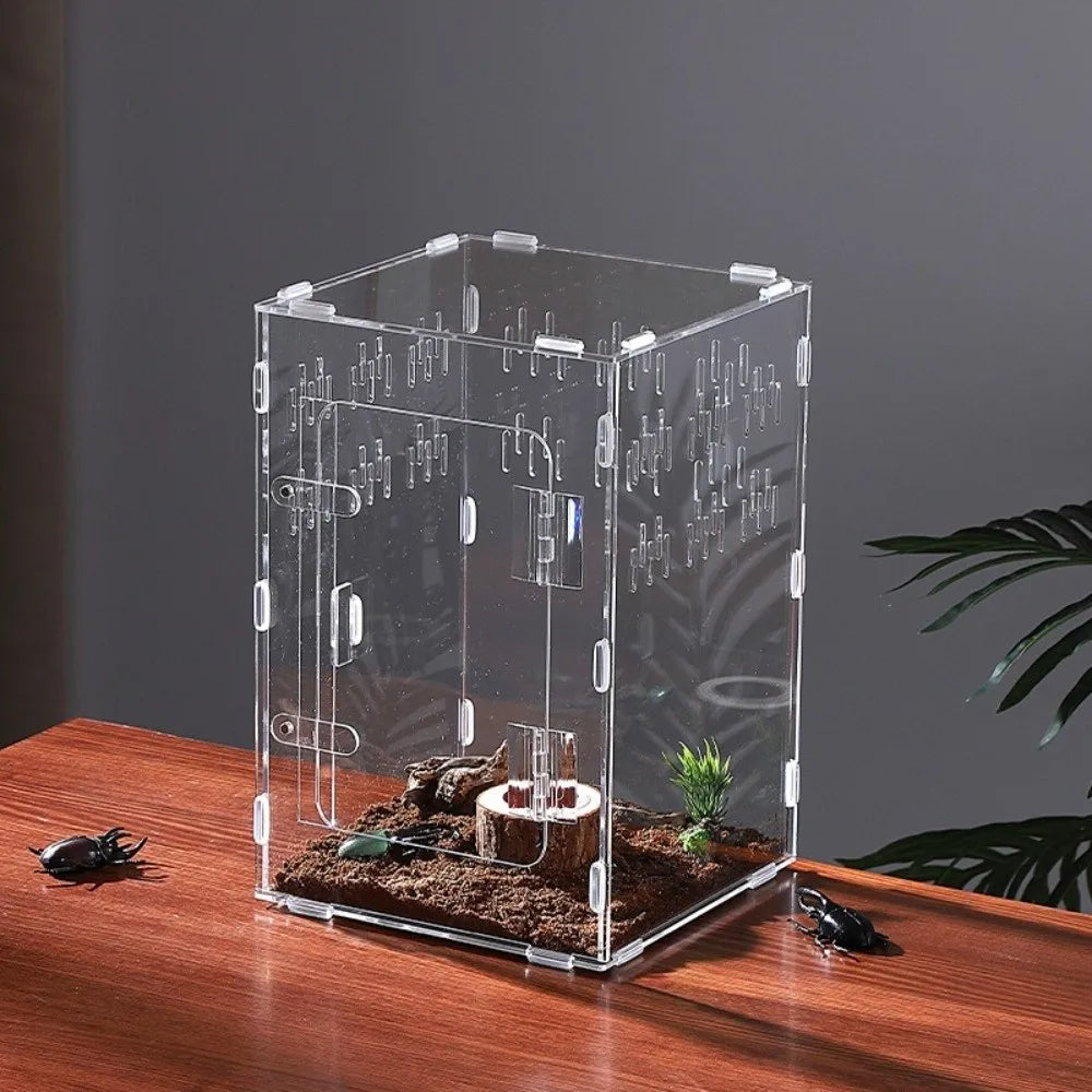 Acrylic Jumping Spider Enclosure 2 Doors Transparent Small Pet Terrarium Escape-proof Ventilated Design Reptile Habitat