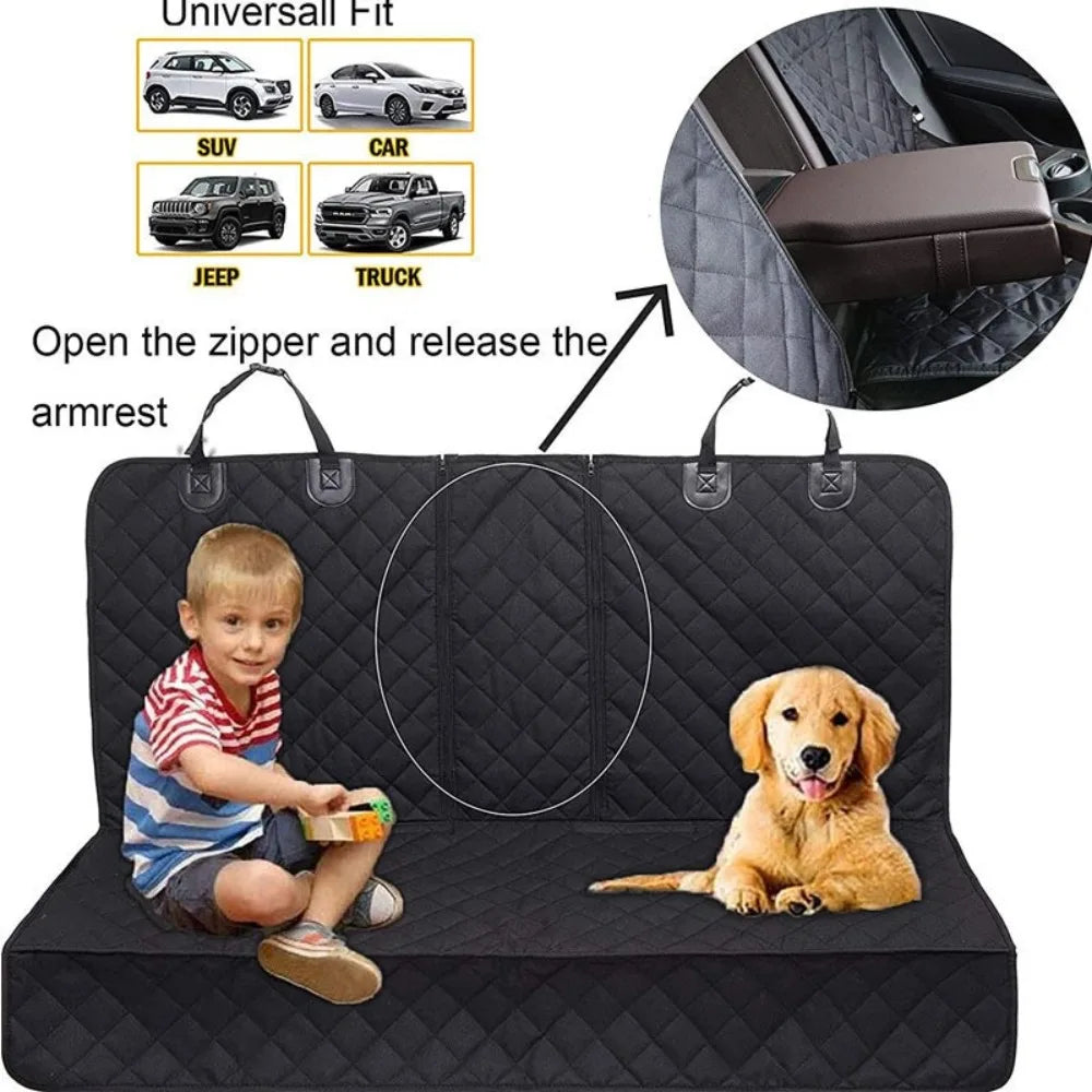 Dog Car Seat Cover, Pet Travel Carrier Mattress, Dog Car Seat Protector with Center Seat Armrest for Car Back Seat Incl Side Protection, Dog Car Blanket, Back Seat Protection