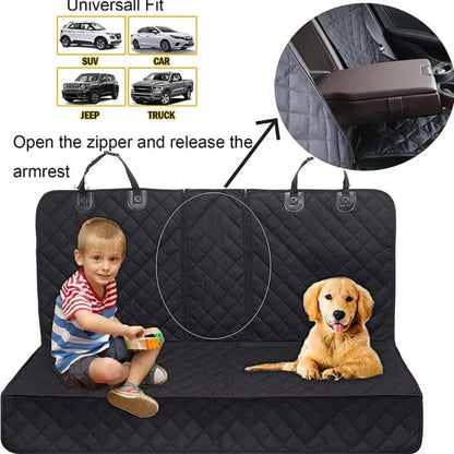 Dog Car Seat Cover, Pet Travel Carrier Mattress, Dog Car Seat Protector with Center Seat Armrest for Car Back Seat Incl Side Protection, Dog Car Blanket, Back Seat Protection