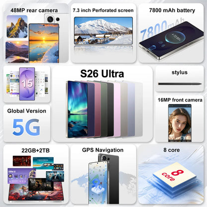 2026 Original Smartphone For S26 Ultra 5G 7.3HD AI 8-Core Dual Sim Card 16G+1TB Cell Phone Android Mobile Phones Unlocked