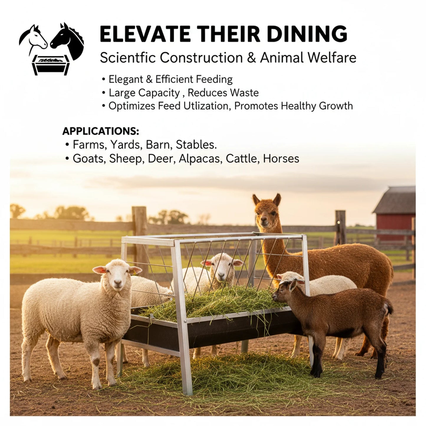 Iron, Steel Large Feed Trough Goat Feeders Standing Trough Bucket for Large Animals Sides Horse Hog Pig Livestock Poultry Feeder