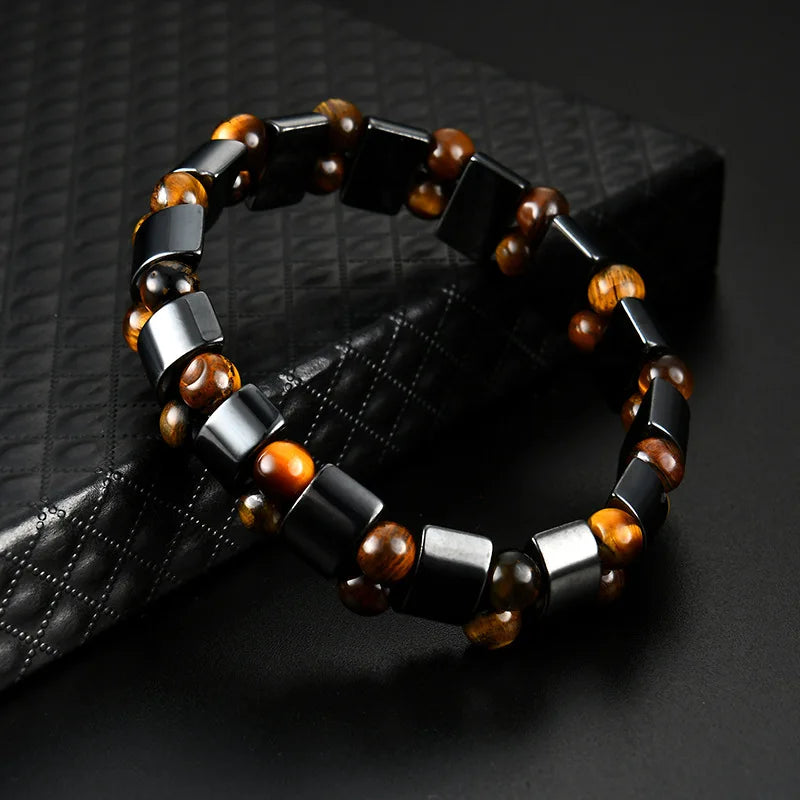 Hot selling men's tiger eye stone bracelet men's bracelet fashion bead black stone elastic bracelet