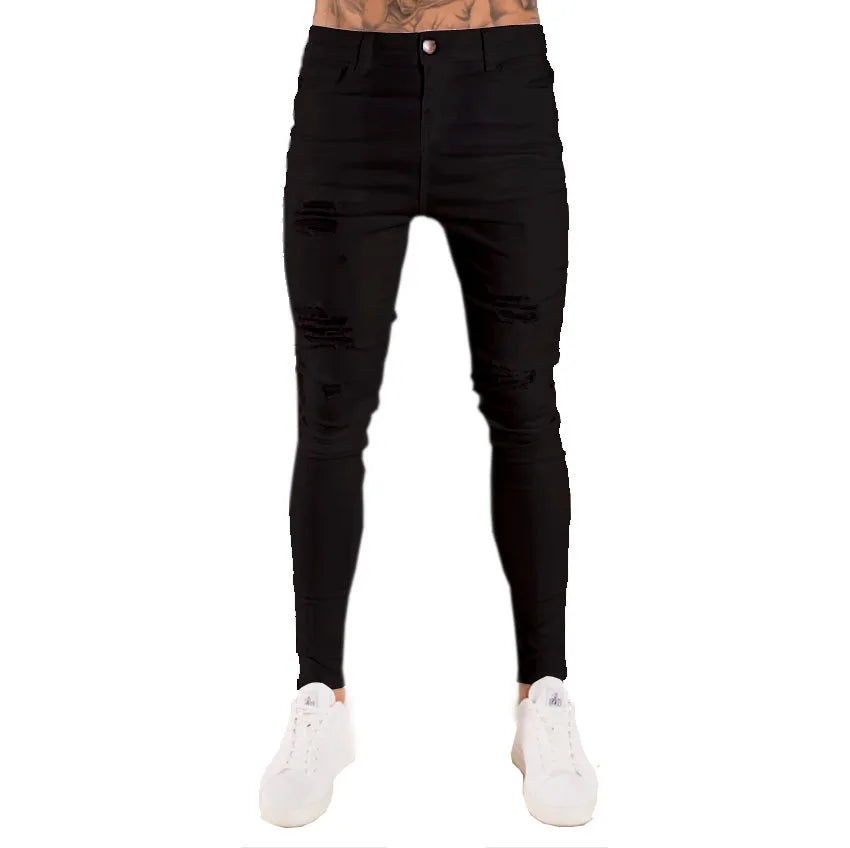 2024 Men Jeans Solid Pockets Stretch Denim Straight Pants Spring Summer Business Casual Trousers Daily Streetwear Men's Clothing