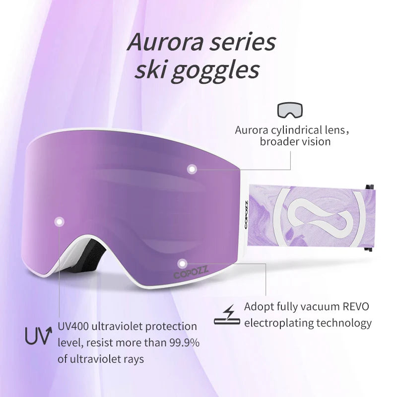 COPOZZ Magnetic Ski Goggles UV400 Protection Anti-Fog Ski Glasses Men Women Quick-Change Lens Snowboard Goggles with Two Options