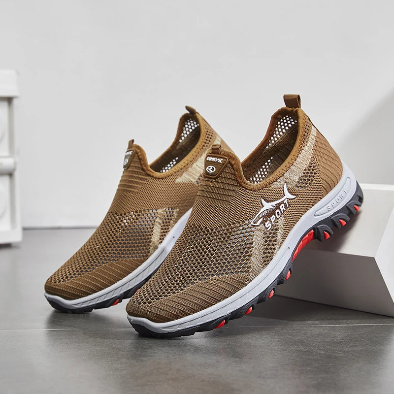 Men's lightweight slip-on sneakers - non-slip casual shoes suitable for hiking, daily wear, and outdoor adventures, black low-top fabric design, with synthetic sole, round toe, ideal for spring and autumn, hiking gear