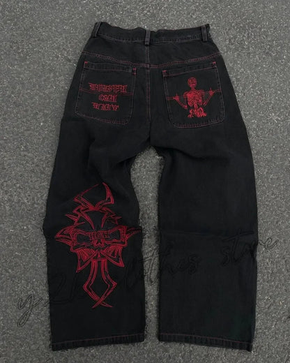 2025 New Prints Jeans Men Streetwear Baggy Wide Leg Jeans Korean Fashion Drapes Straight Casual Loose Denim Cargo Pants
