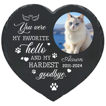 Personalized Pet Memorial Stone,Custom Cat Grave Marke Plaque With Photo&Name,Garden Slate Tombstone Pet Loss Remembrance Gift