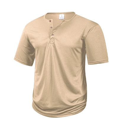 Men's Casual  Henry T Shirt Summer Brown Button Solid Color Polo Short Sleeve Breathable Comfortable Sports Loose T-shirt