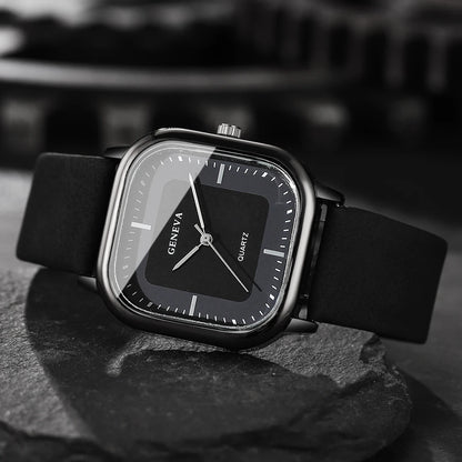 Fashion Square Dial Men's Watches Minimalist Quartz Watch Casual Leather Strap Wristwatch Reloj Hombre（Without Box）