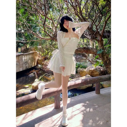 Y2k White Mini Skirt Women Drawstring Folds High Waist Irregular Ruffle Patchwork Skirts for Women Japan Style Sexy Cute Skirt