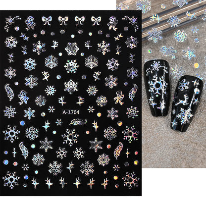 1sheet 3D White Snowflakes Nail Stickers for Christmas Winter Snow Flower Self-adhesive Nail Art Decals DIY Manicure Decorations
