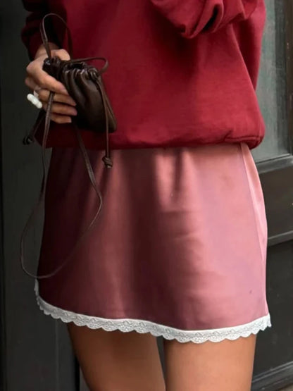 Women Sexy High Waist Satin Mini Skirt White Red Chic Streetwear Summer Elastic Waist Slim Skirt Hot Girls Casual Simple
