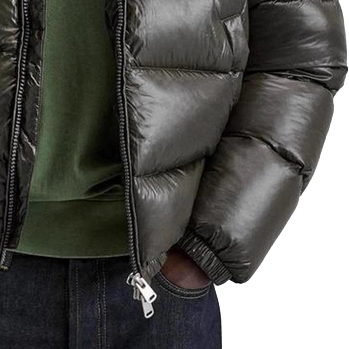 Men'S Down Jacket Casual Solid-Color Hooded Cotton-Padded Jacket Men'S Thickened Winter Warm Coat Loose Pocket Bread Jacket Coat