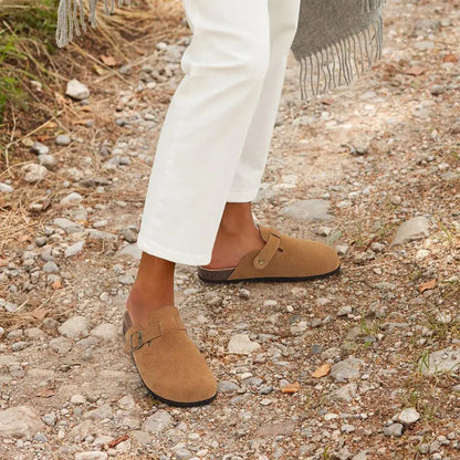 Shevalues Men's Suede Clogs Soft Leather Mules Men New Summer Men Cork Sandals Comfort Slip On Unisex Clogs With Arch Support
